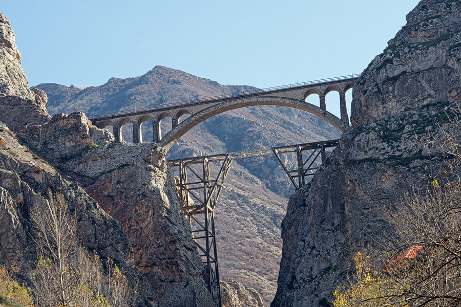 Audacious railway bridge, still carrying trains after 80 years. Eastern Alborz.