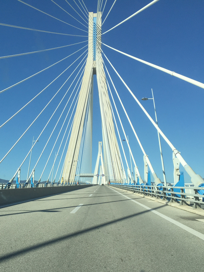 Rio-Antirrio bridge over Gulf of Corinth at Patras.
