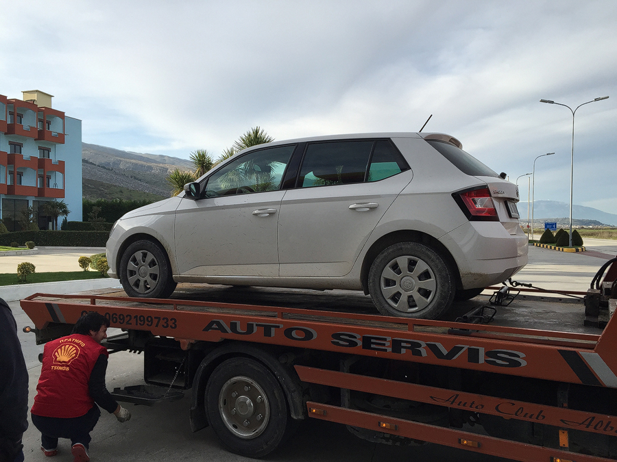 The Skoda, unequal to the combination of Alanian roads and my driving.