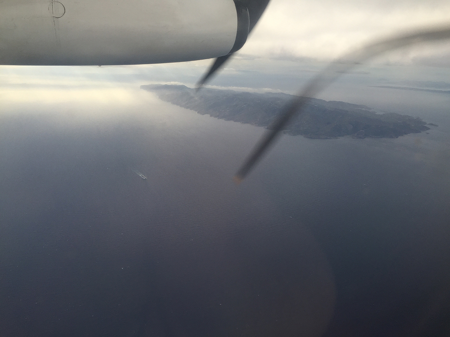 Aerial snowdropping, over the Cyclades.