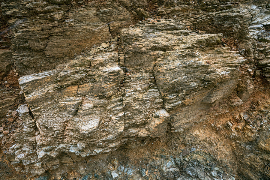 Schist, in a roadcut on Andros.