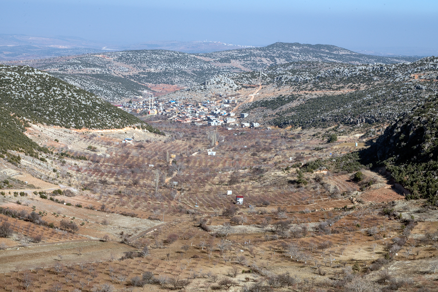View looking away from the snowdrop population, over a broad, fertile valley, west of Gaziantep, 4/2/16.